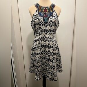 Flying Tomato Black and Cream Patterned Mini Dress